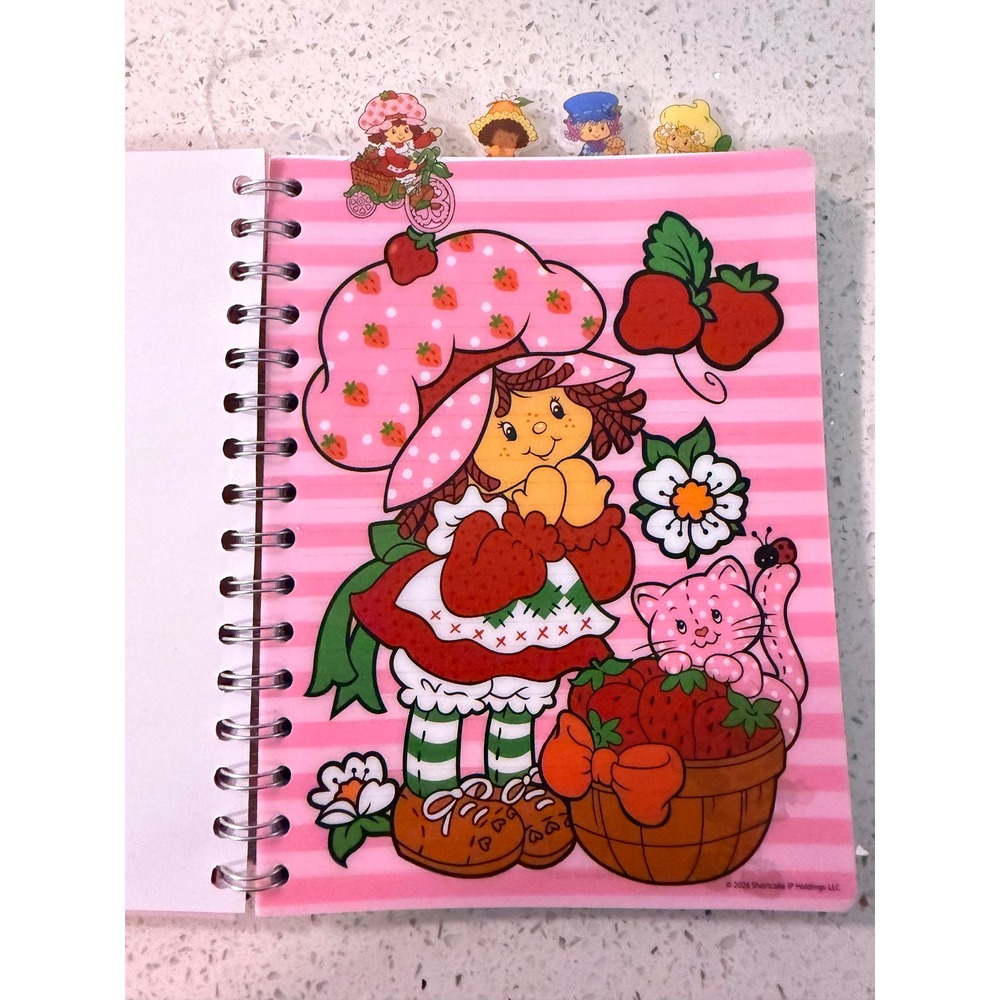 Strawberry Shortcake Spiral Journal 96 Sheets 4 Gel Pens Character Tabs Pink - Picture 4 of 8